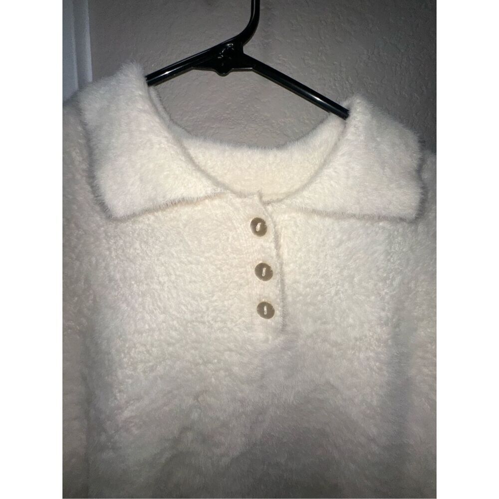 Rachel Zoe Cream Fuzzy Polo Sweater - Picture 2 of 6